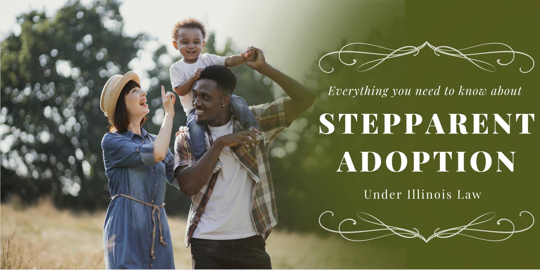 two adults holding child, smiling at each other. text that reads: "everything you need to know about stepparent adoption under Illinois law"