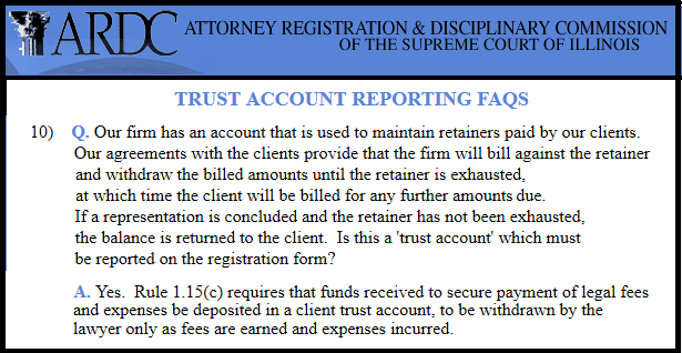 ARDC rules about Retainer